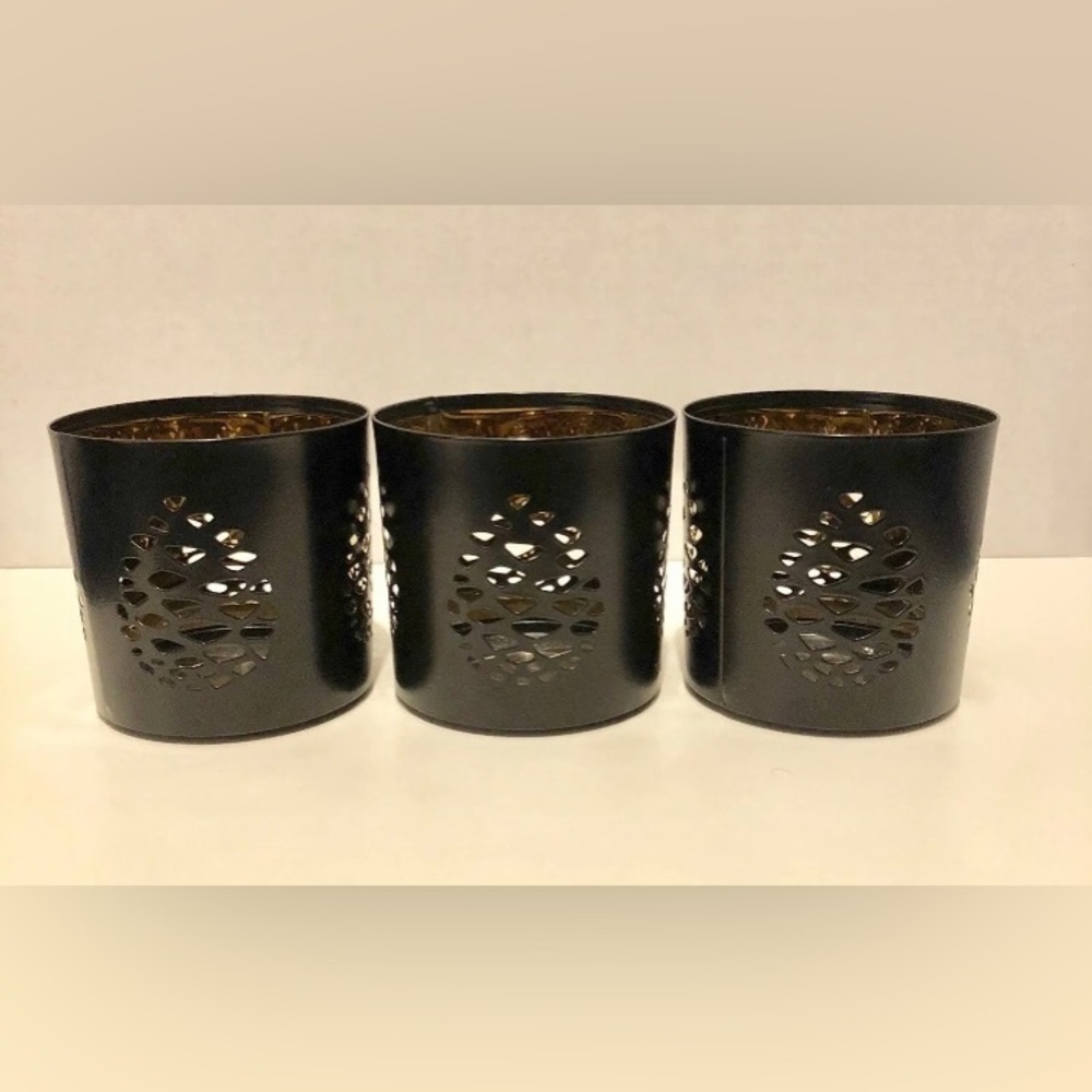 IKEA Black Metal Pillar Candle Lantern Holder Cover Screen (Lot of 3)